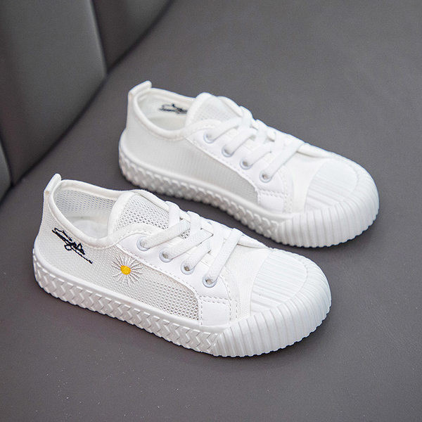 Детски платнени обувки за момичета с бродерия и връзки