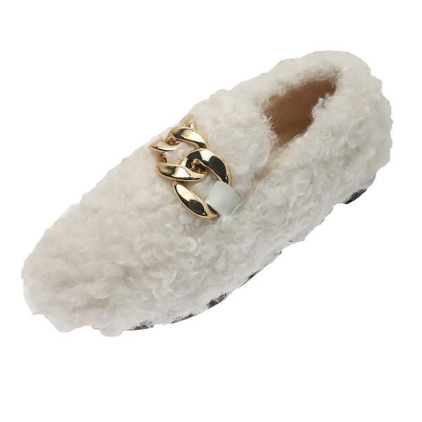 Дамски пухени мокасини  с равна подметка и метална верижка