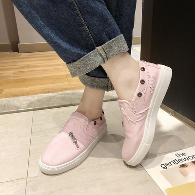 Дамски мокасини от текстил с цип и метални елементи