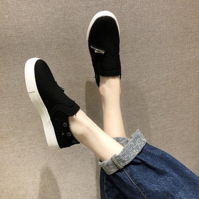 Дамски мокасини от текстил с цип и метални елементи