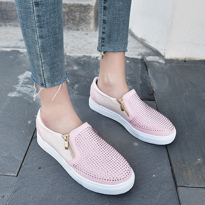 Дамски мокасини с декоративни камъни и цип