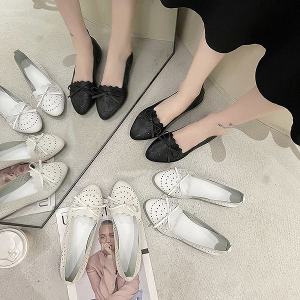 Ежедневни мокасини от перфорирана еко кожа и панделка