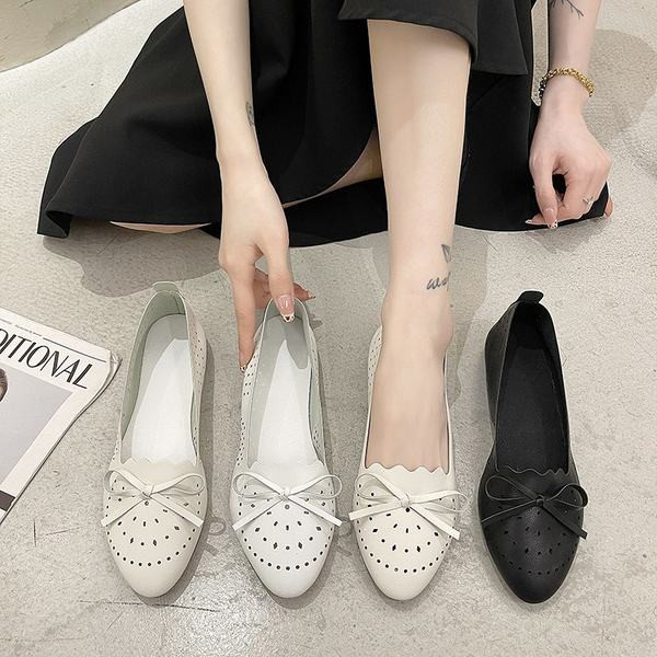 Ежедневни мокасини от перфорирана еко кожа и панделка