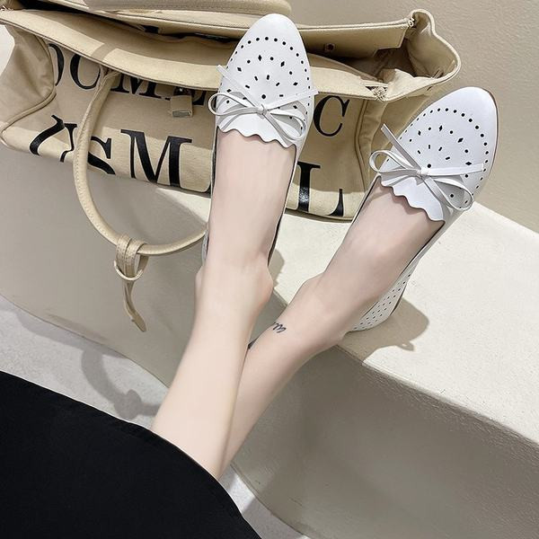 Ежедневни мокасини от перфорирана еко кожа и панделка