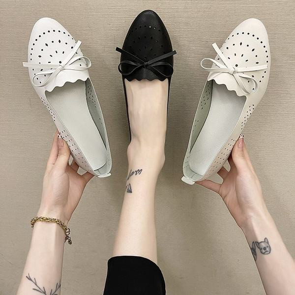 Ежедневни мокасини от перфорирана еко кожа и панделка