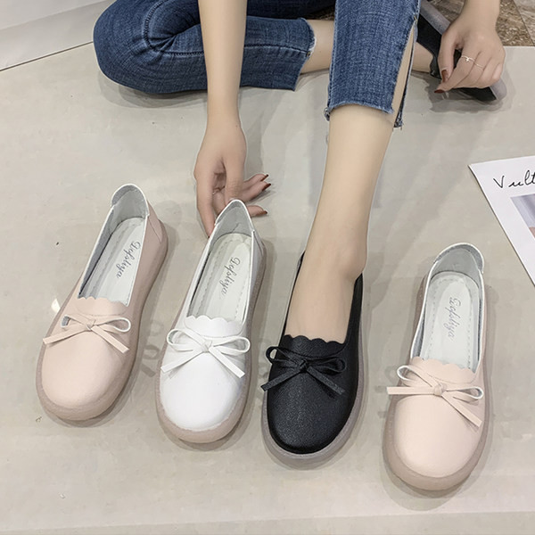 Mocasini de dama din piele cu panglica