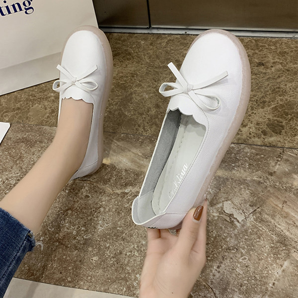 Mocasini de dama din piele cu panglica