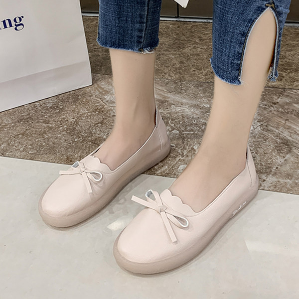 Mocasini de dama din piele cu panglica