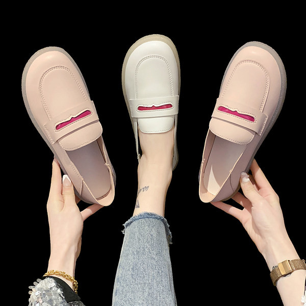 Mocasini de dama din piele cu talpa plata in doua culori