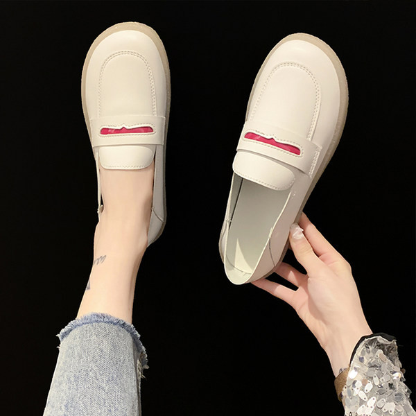 Mocasini de dama din piele cu talpa plata in doua culori