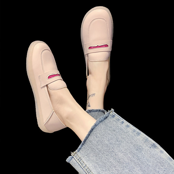 Mocasini de dama din piele cu talpa plata in doua culori