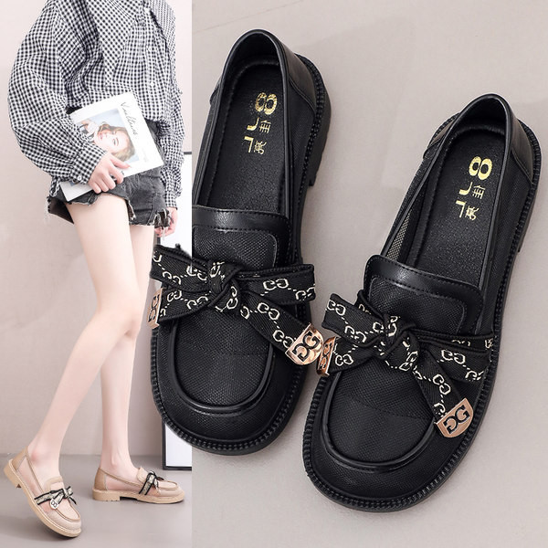 Дамски кожени мокасини от еко кожа с панделка