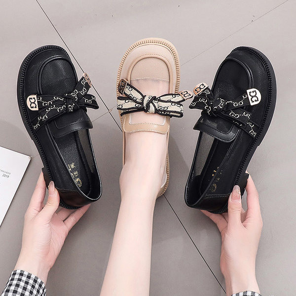 Дамски кожени мокасини от еко кожа с панделка