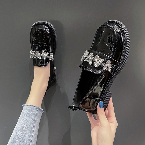 Mocasini de dama din piele ecologica cu talpa plata si decor cu pietre