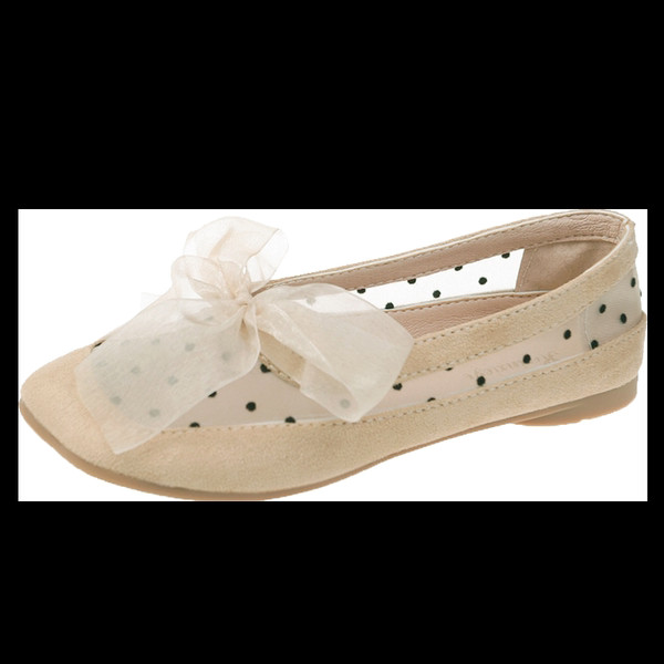 Mocasini de dama din piele intoarsa ecologica si tul cu panglica