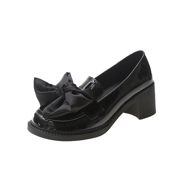 Дамски мокасини с декорация панделка - еко кожа