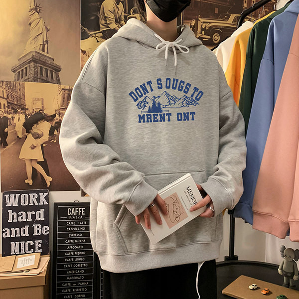 Мъжки суичър с щампа и връзки 