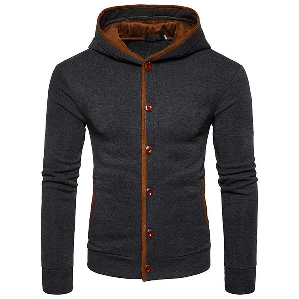 Плътен мъжки суичър с качулка и копчета