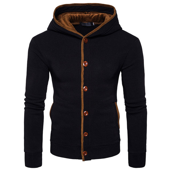 Плътен мъжки суичър с качулка и копчета