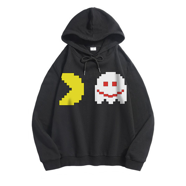 Hanorac larg pentru bărbați cu aplicații și glugă