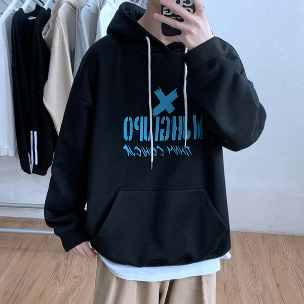 Hanorac larg pentru bărbați cu imprimeu și buzunare