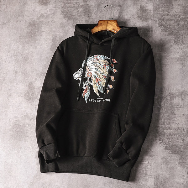 Hanorac zilnic pentru bărbați cu glugă și aplicație