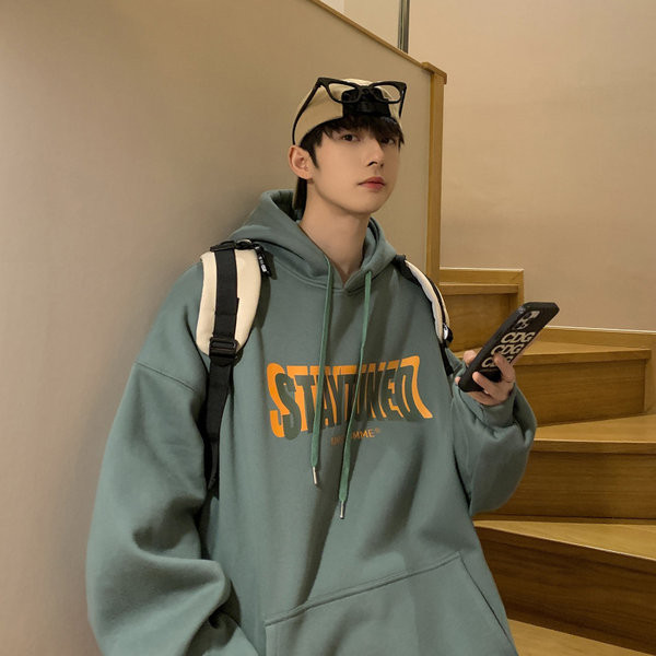 Hanorac larg pentru bărbați cu inscripție și glugă în patru culori