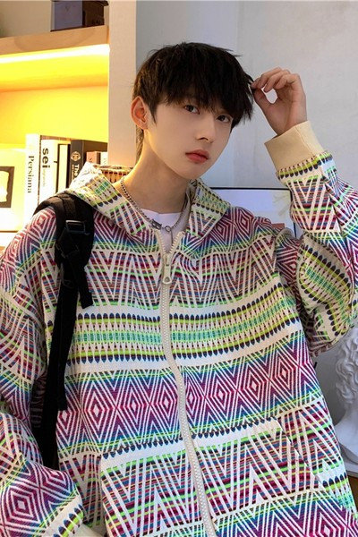 Värviline tõmbluku ja kapuutsiga meeste dressipluus