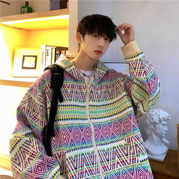 Värviline tõmbluku ja kapuutsiga meeste dressipluus