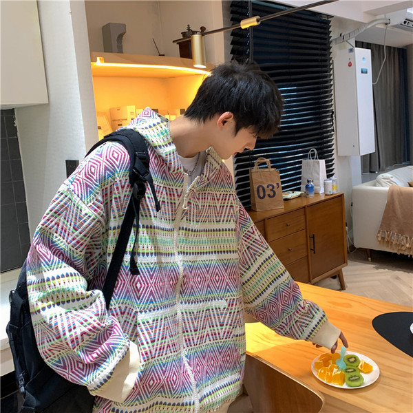 Värviline tõmbluku ja kapuutsiga meeste dressipluus