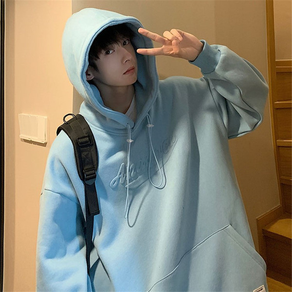 Мъжки суичър с надпис и качулка в три цвята