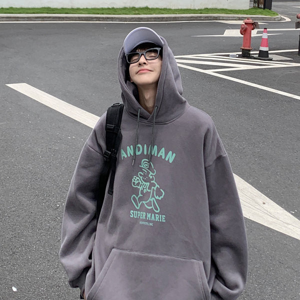 Φαρδύ ανδρικό φούτερ με επιγραφή και κουκούλα