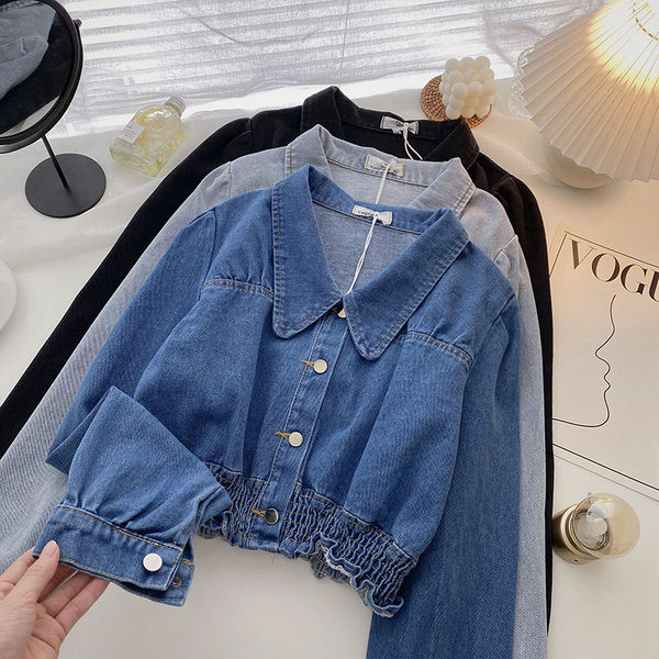 Дънково дамско яке с копчета и ластик