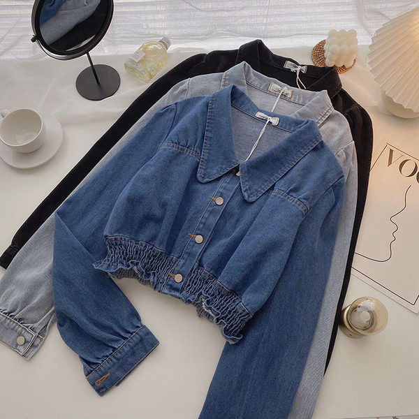 Дънково дамско яке с копчета и ластик