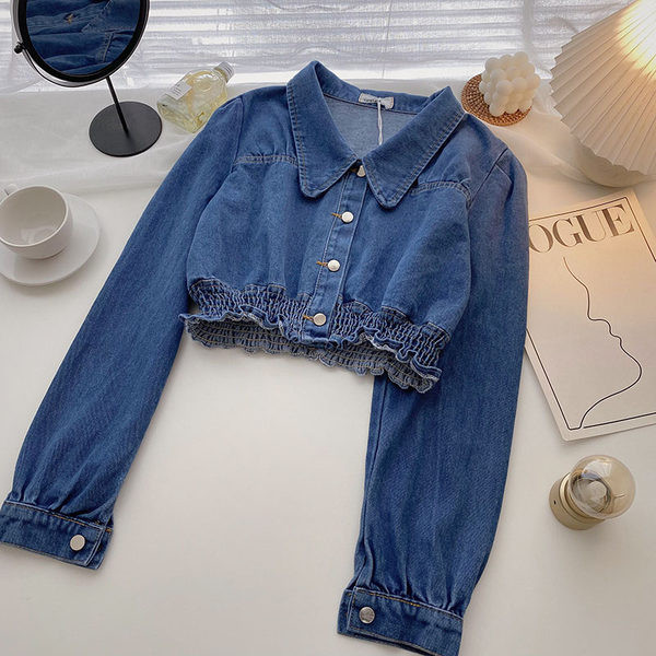 Дънково дамско яке с копчета и ластик