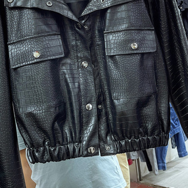 Γυναικείο casual faux δερμάτινο μπουφάν με τσέπες