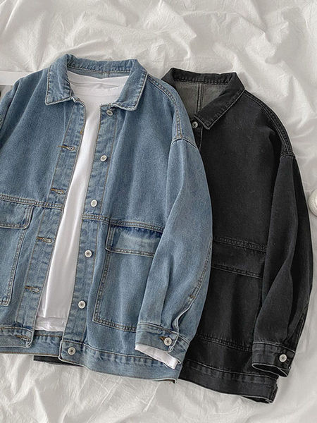 Ευρύ τζιν μπουφάν με τσέπες και κουμπιά