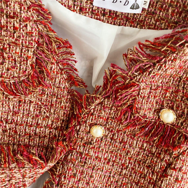 Γυναικείο παλτό σε κόκκινο και κρόσσια