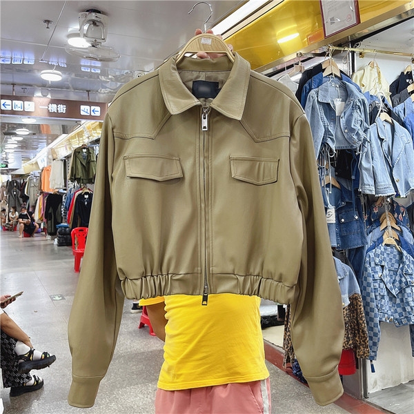 Γυναικείο casual έκο δερμάτινο μπουφάν με μακριά μανίκια - οικολογικό δέρμα