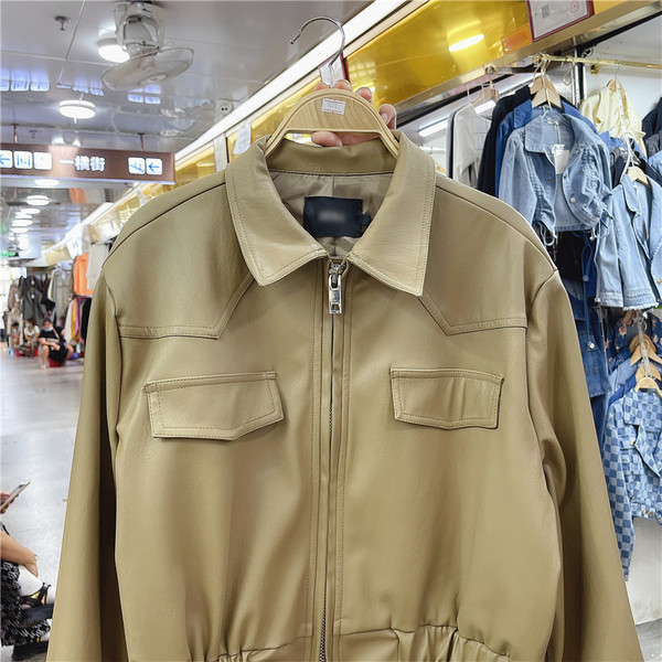 Γυναικείο casual έκο δερμάτινο μπουφάν με μακριά μανίκια - οικολογικό δέρμα