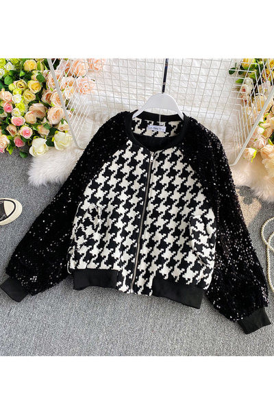 Ženska jakna s patentnim zatvaračem i šljokicama