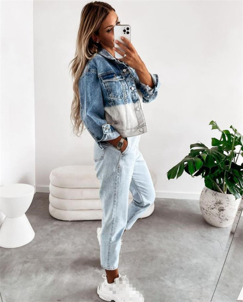 Moodne sillerdavates toonides nööpidega teksajakk