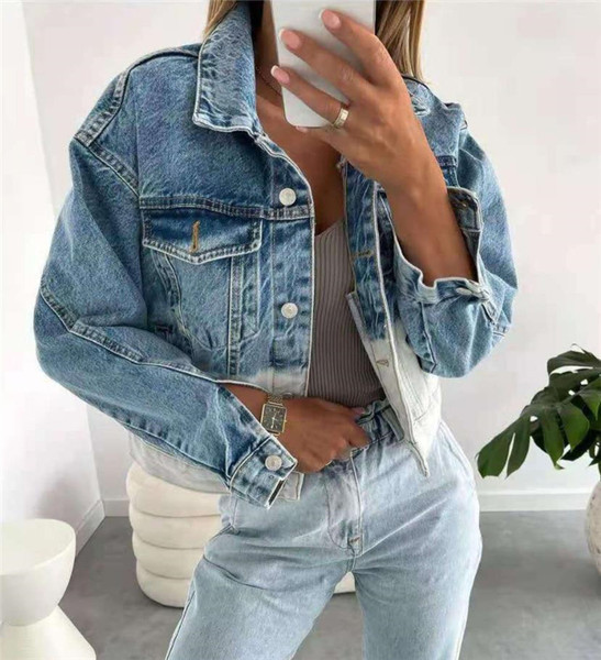 Moodne sillerdavates toonides nööpidega teksajakk