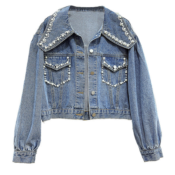 Női farmer dzseki gyöngyökkel - retro stílusú