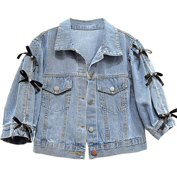 Új modell női farmerdzseki szalagokkal