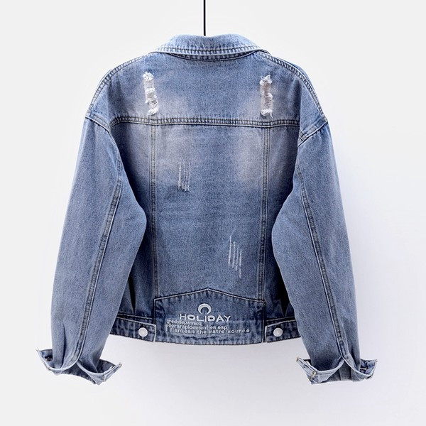 Női farmerdzseki zsebekkel - szakadt motívum