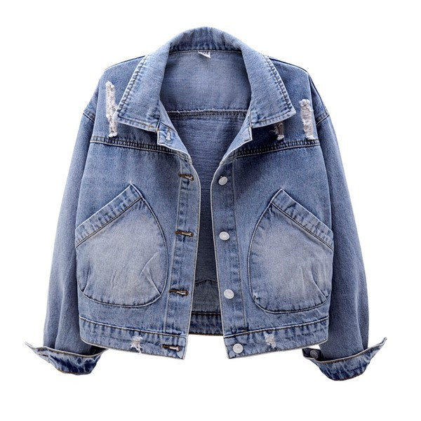 Női farmerdzseki zsebekkel - szakadt motívum