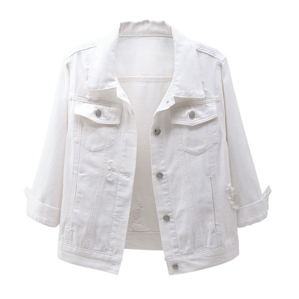 Női farmerdzseki zsebekkel és klasszikus gallérral