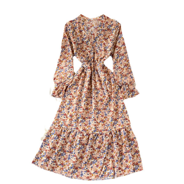 Virágmintás női ruha elasztikus derékkal