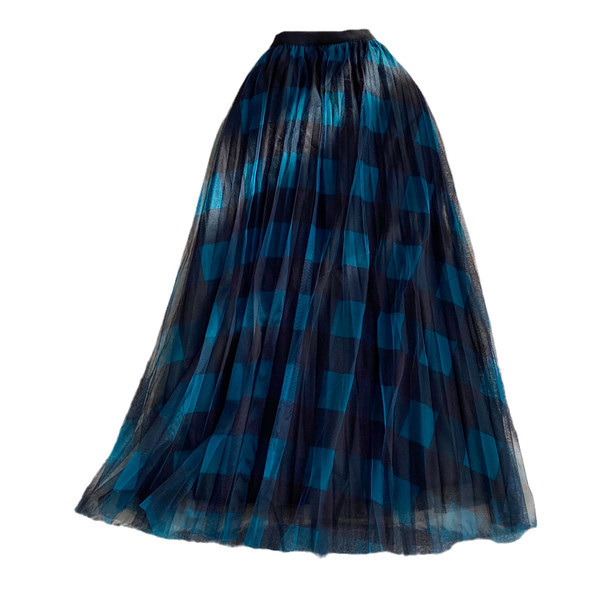 Hosszú női kockás szoknya gumírozott derékkal